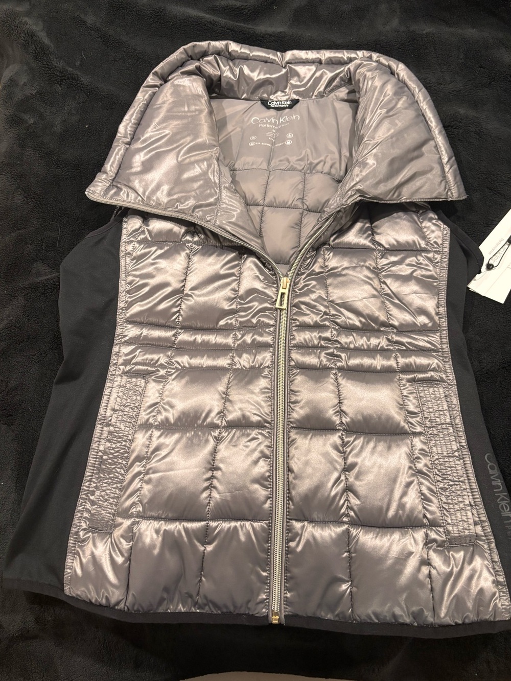 Calvin Klein Metallic Silver Quilted Puffer Vest